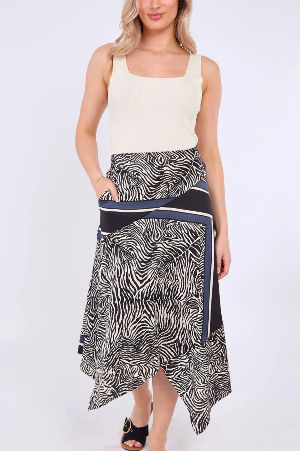 Zebra Scarf Print Asymmetric Hem Skirt