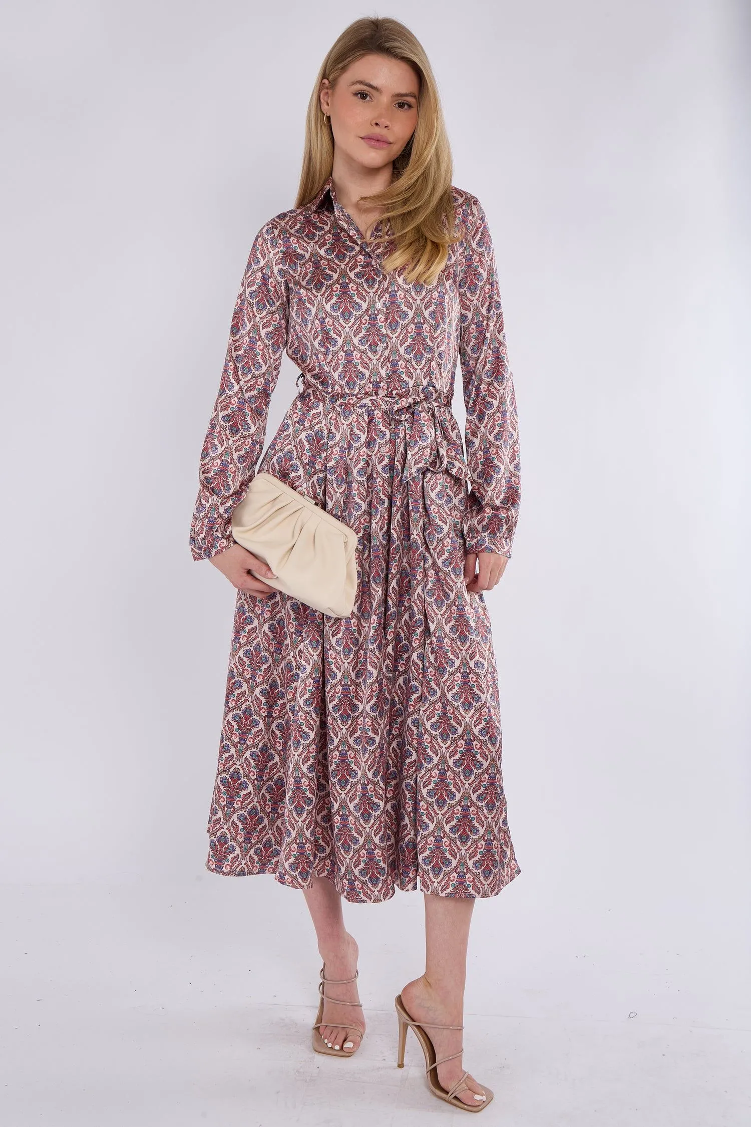 Purple Paisley Pattern Print Satin Midaxi Dress