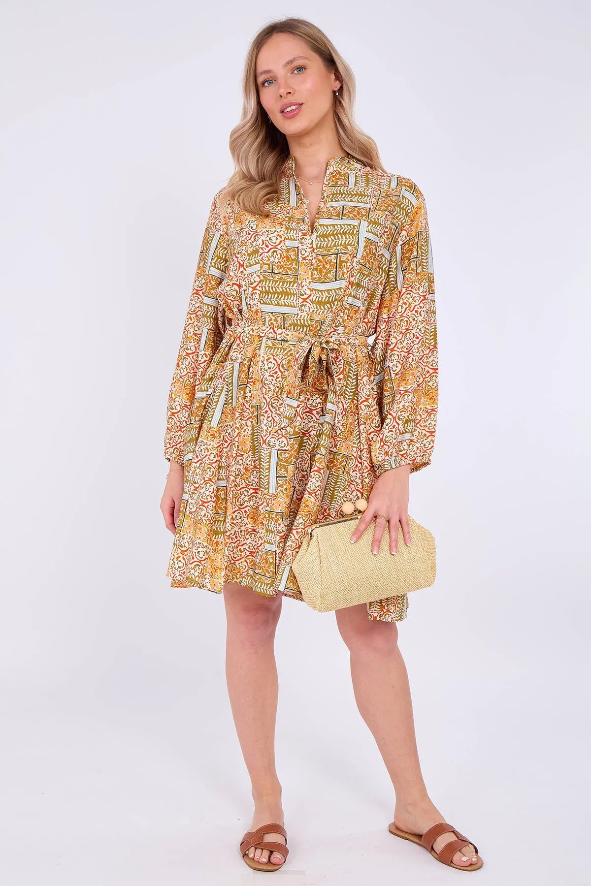 Orange Broderie Print Flared Mini Dress