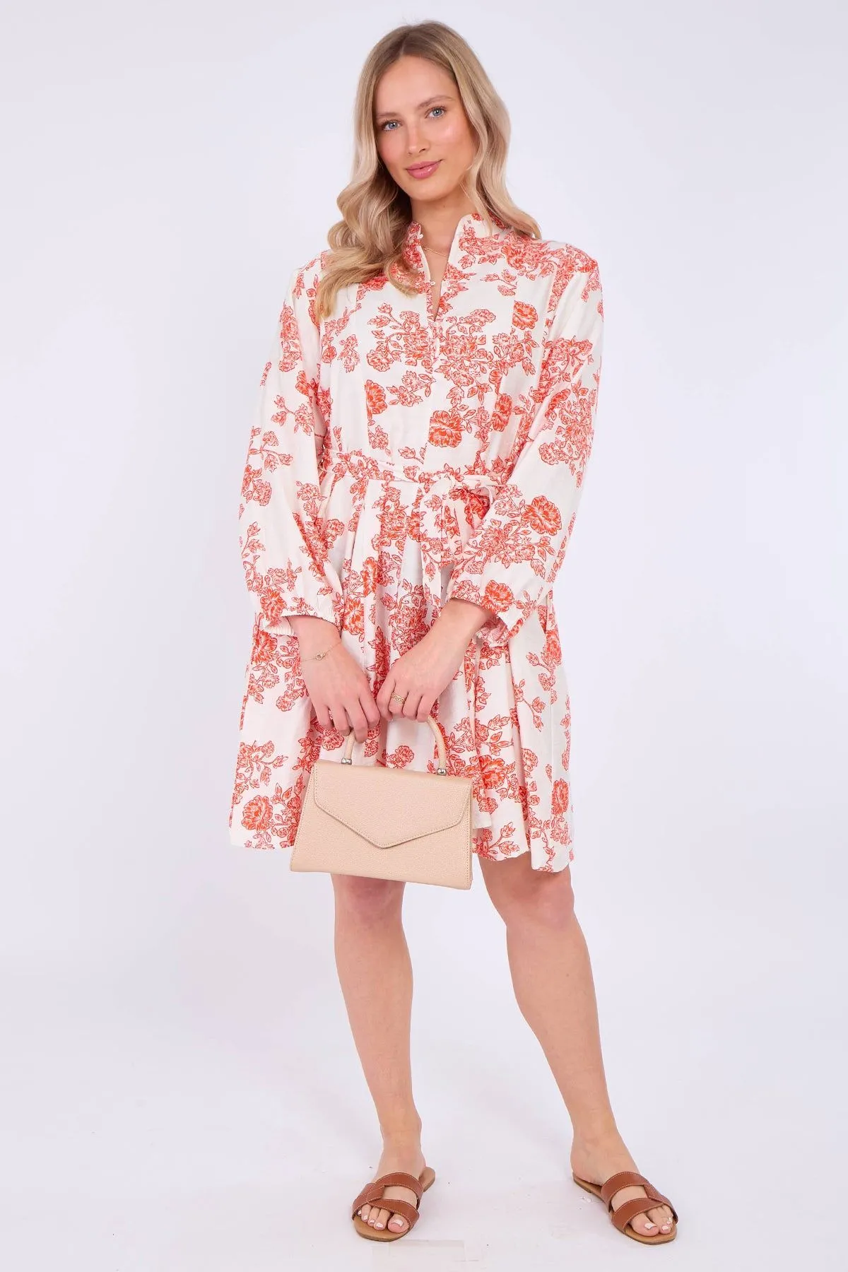 Red Floral Print Flared Hem Mini Dress