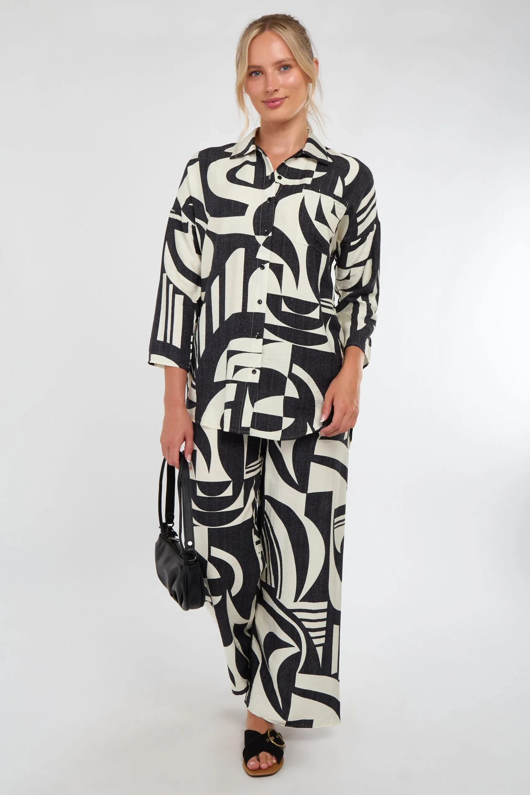Black and Cream Abstract Geo Print Co-Ord Set