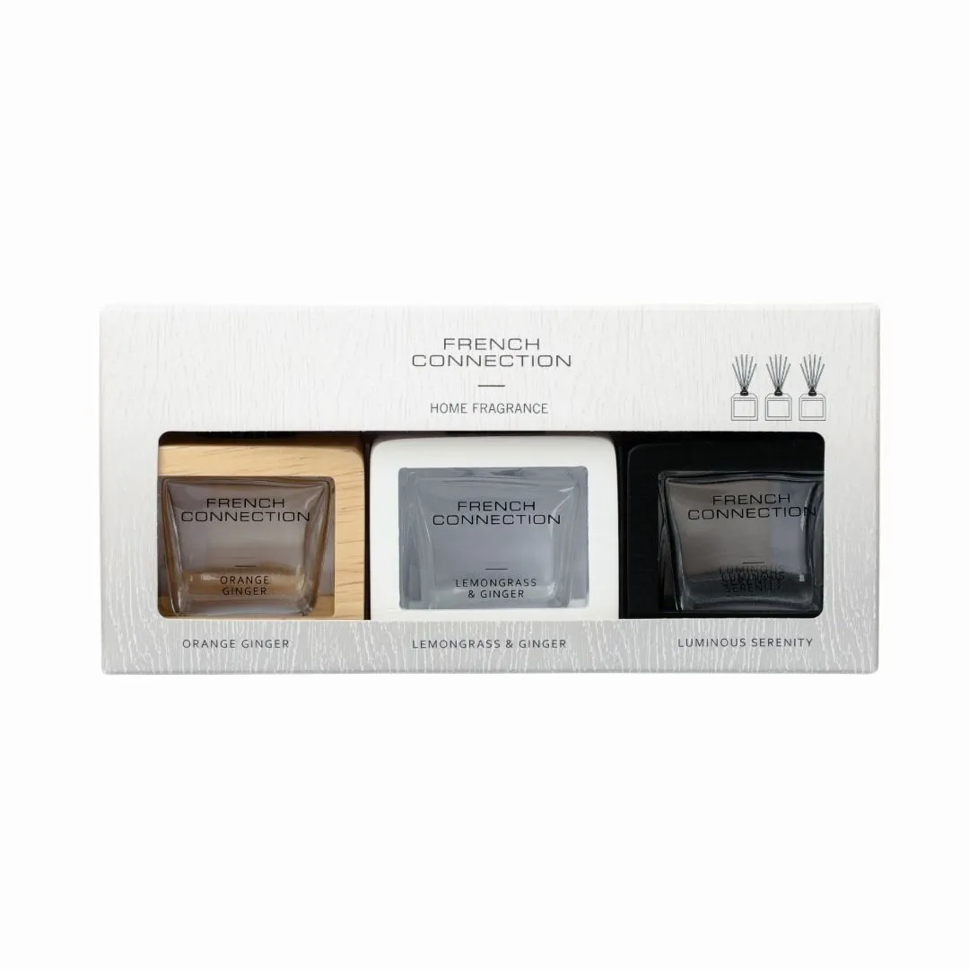 Trio of Reed Diffuser Gift Set 3x50ML Wooden Surround Detail