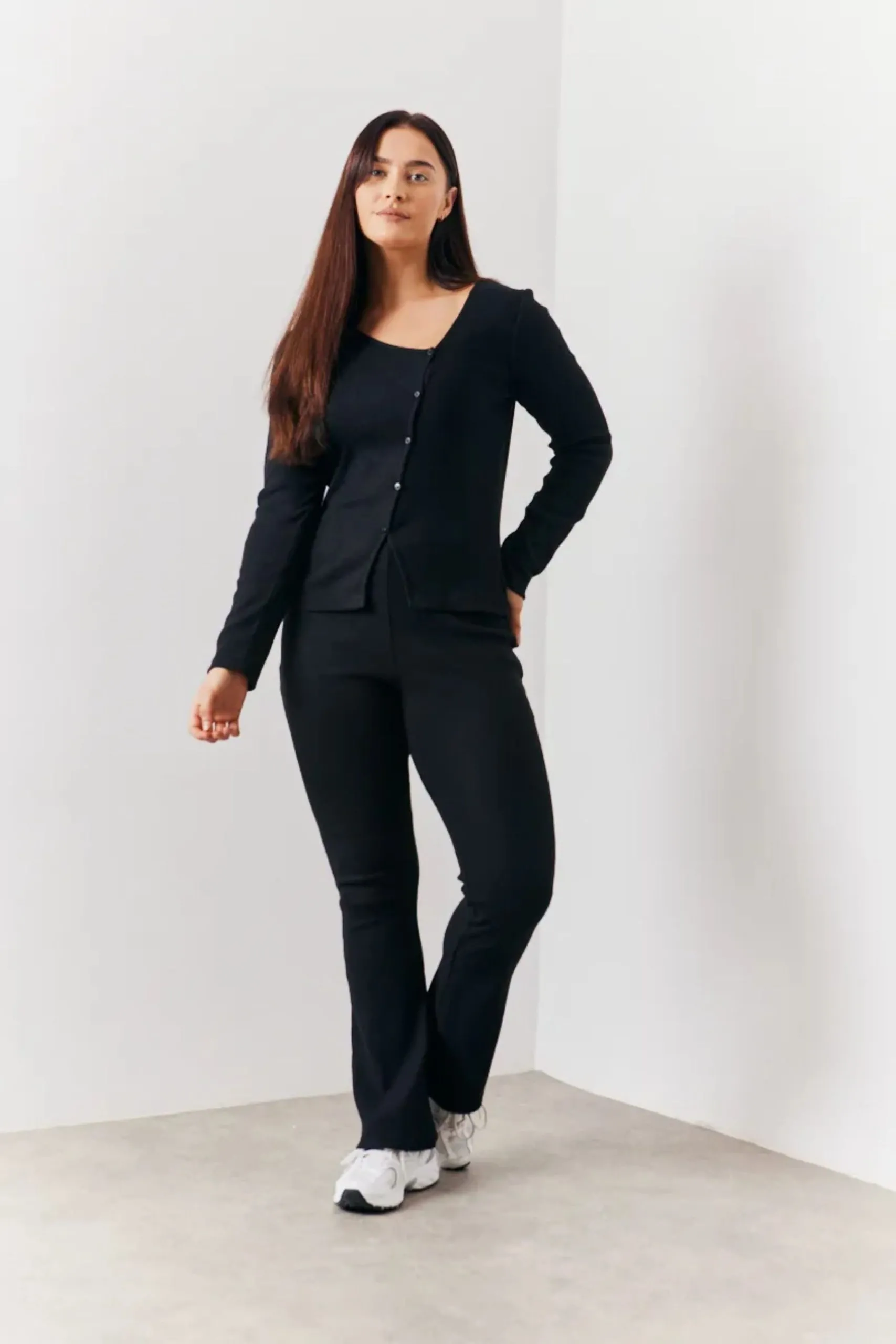 Black Brushed Rib Asym Co Ord Top