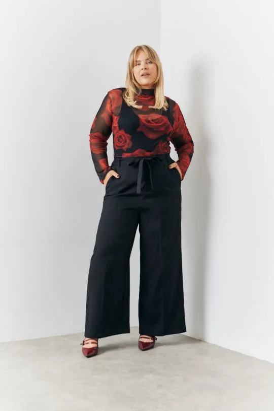 Black Tie Front Wide Leg Trouser