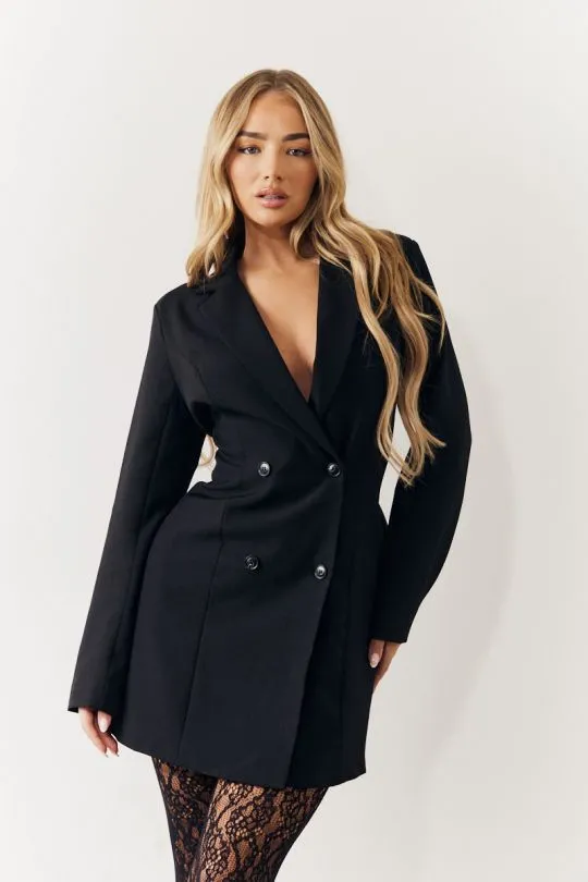 Black Bow Back Detail Mini Blazer Dress