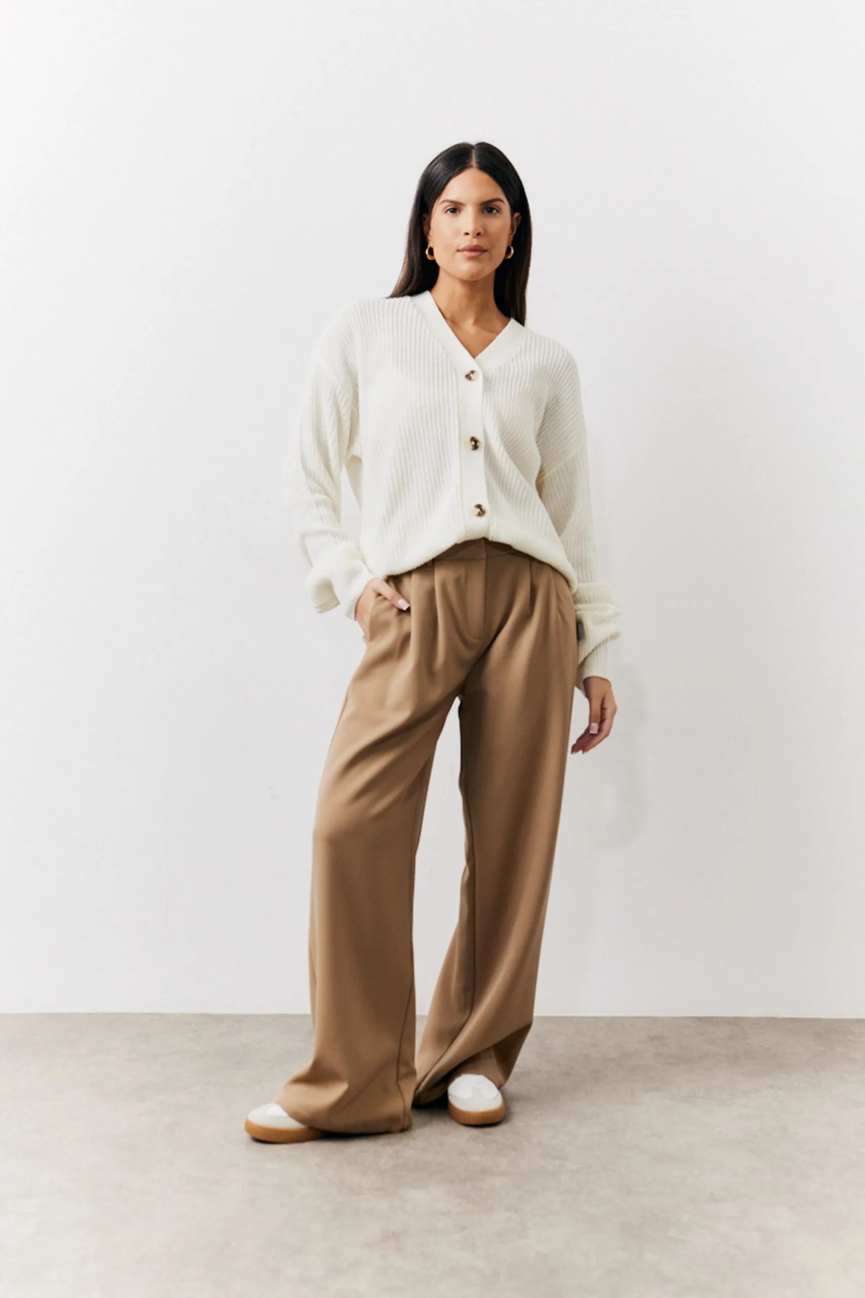Petite Brown Adjustable Pleat Wide Leg Trouser