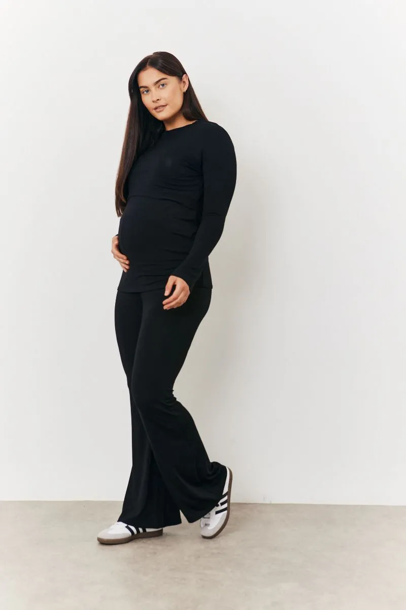Black Maternity Kick Flare Leg Trouser