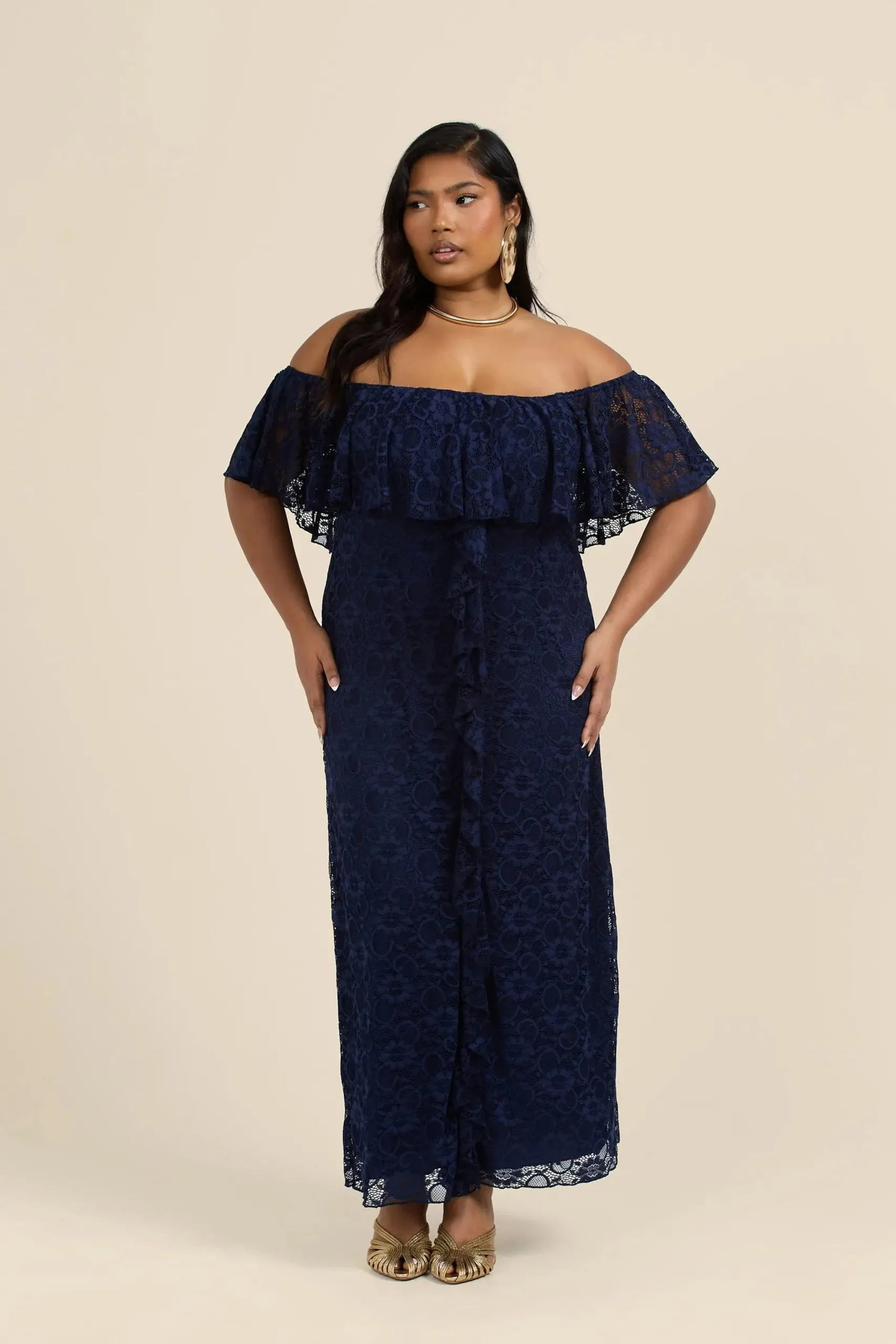 Curve All Over Lace Bardot Midaxi Dress