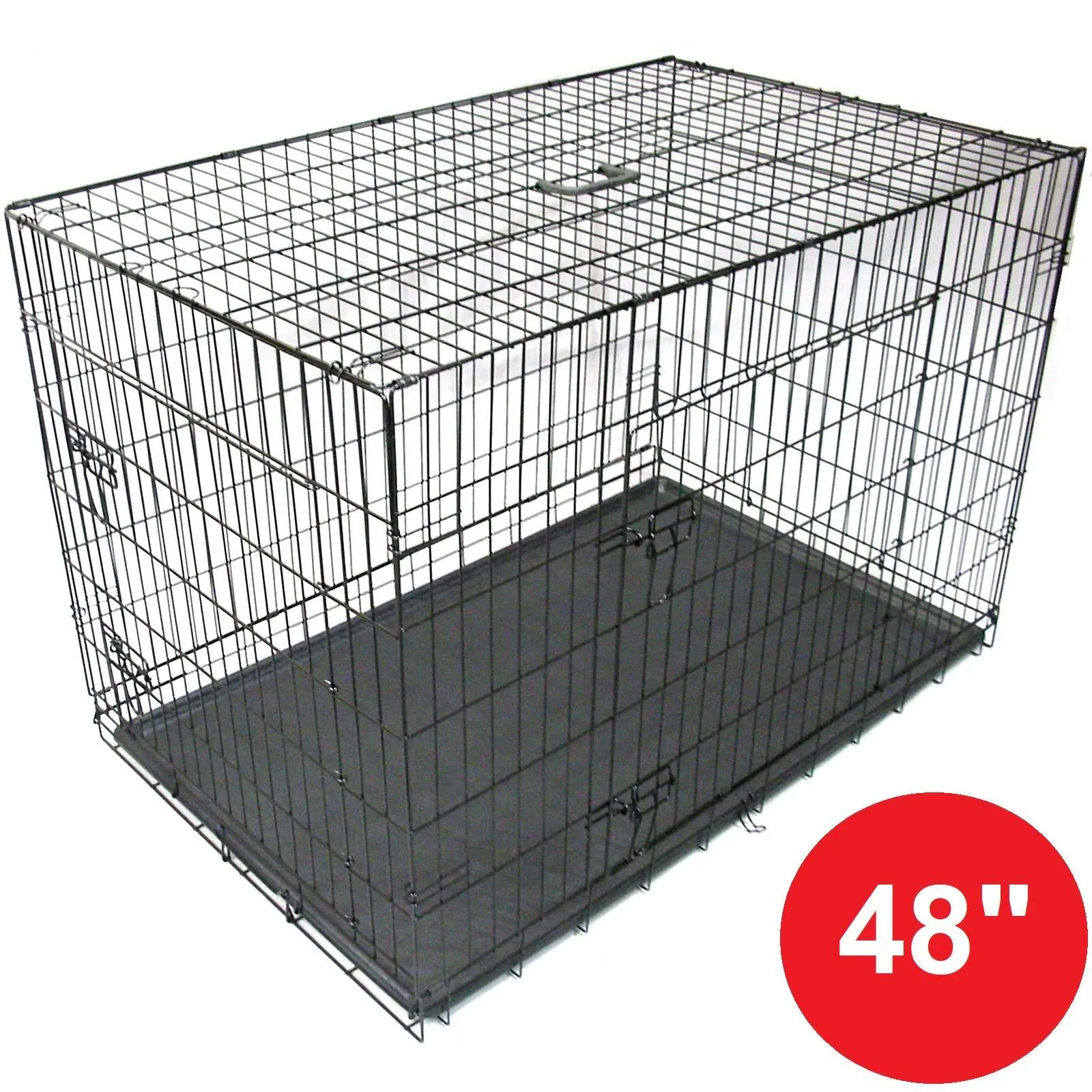 Black 48" Pet Cage Metal Dog Cat Puppy Carrier Crate