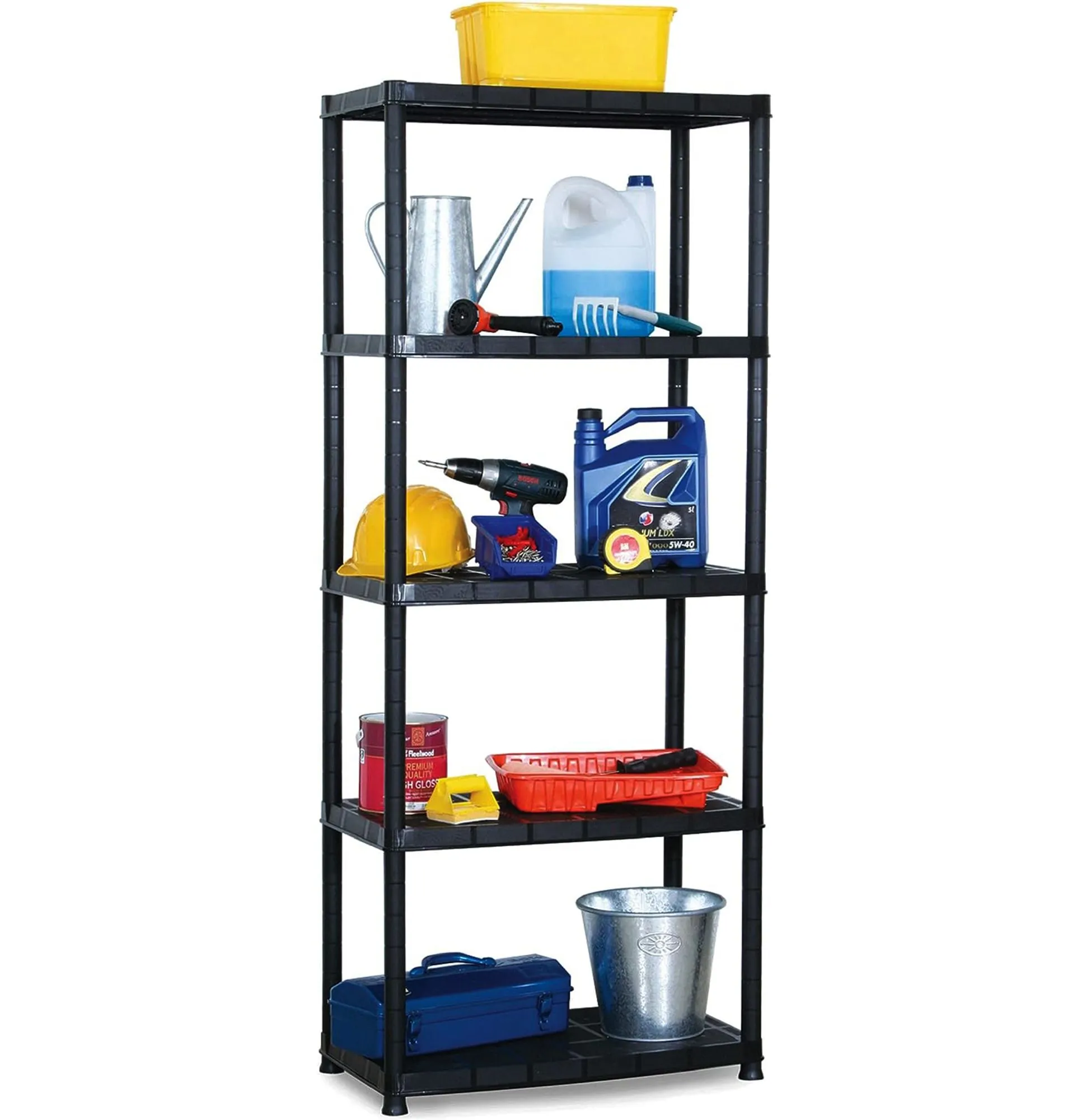 Black 5 Tier Plastic Shelving Unit Storage Racking Shelves