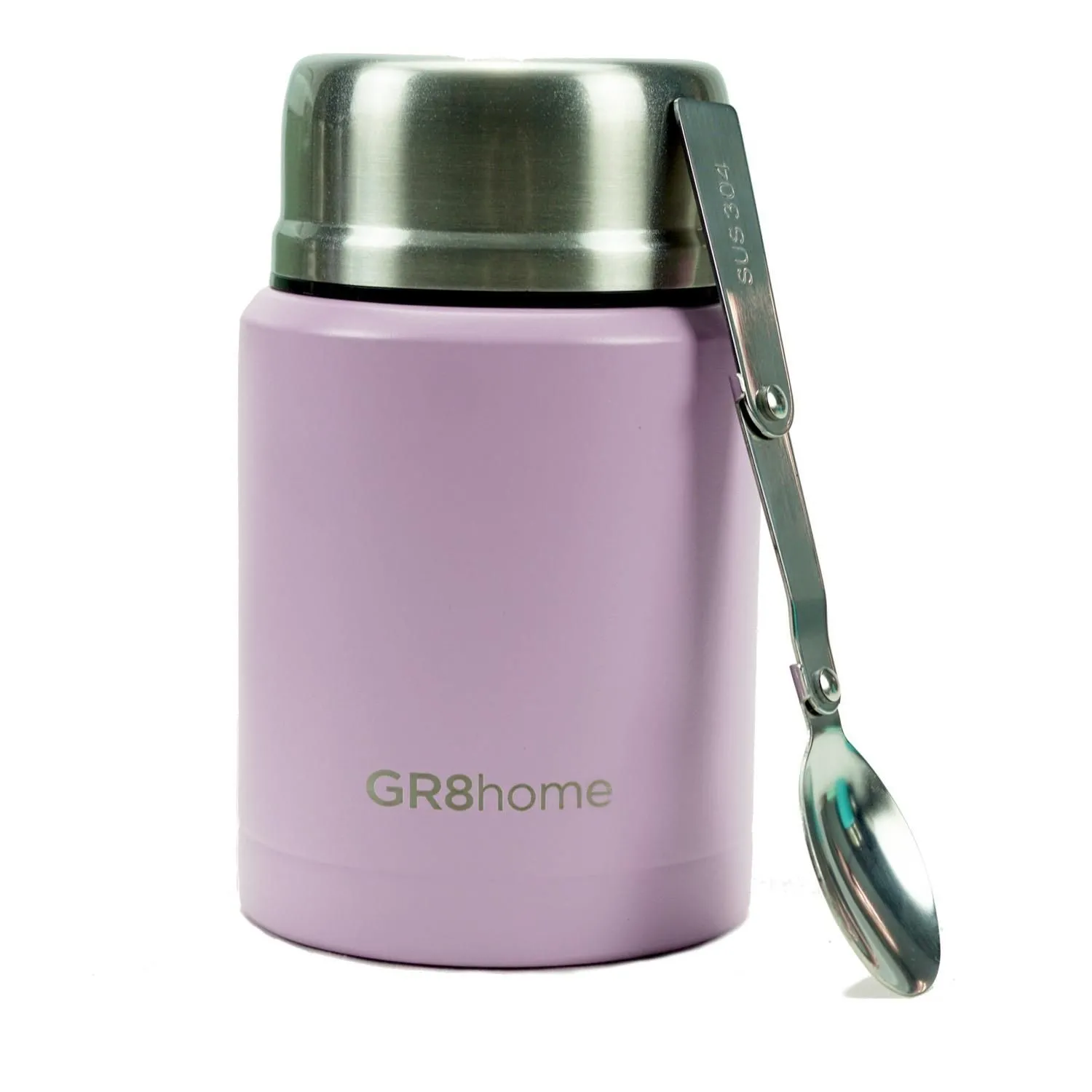 Stainless Steel Insulated Vacuum Food Flask With Spoon Purple
