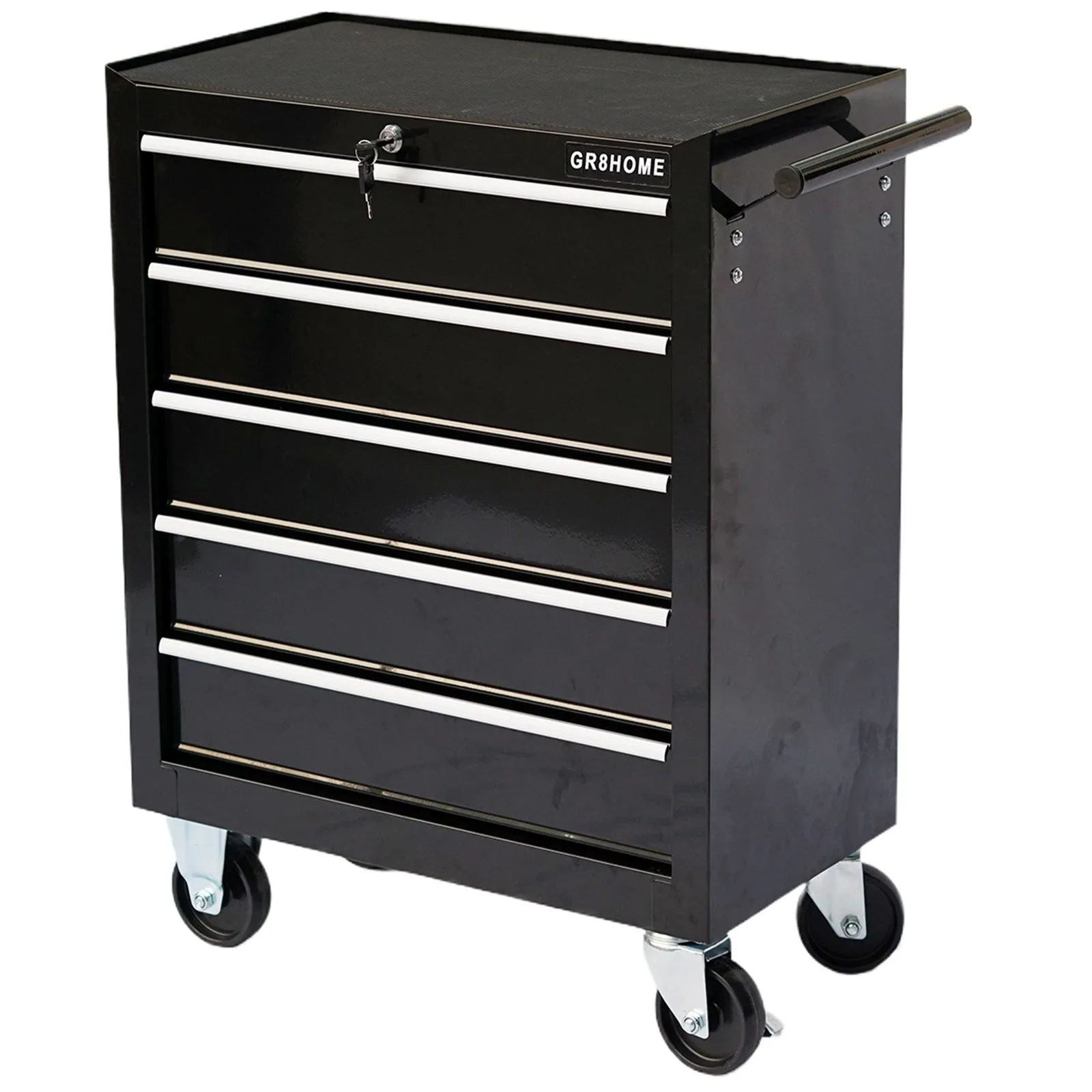 Black Roller Tool Cabinet Storage Box 5 Drawers Garage Workshop Chest Trolley