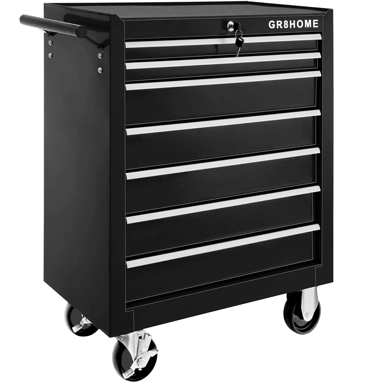 Black Roller Tool Cabinet Storage Box 7 Drawers Garage Workshop Chest Trolley