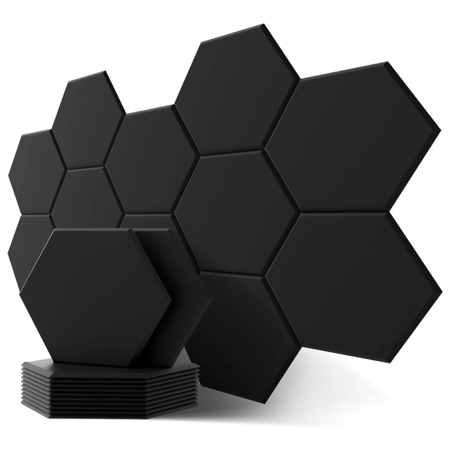 12 x Black Hexagon Self Adhesive Acoustic Wall Panels
