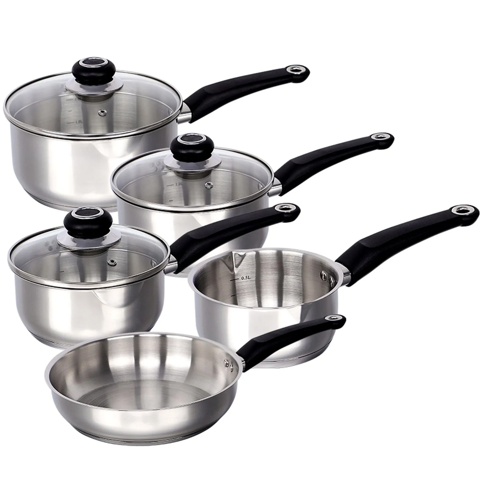 Stainless Steel 8 Pcs Induction Cookware Set Frying Pan Milk Saucepan With Lids