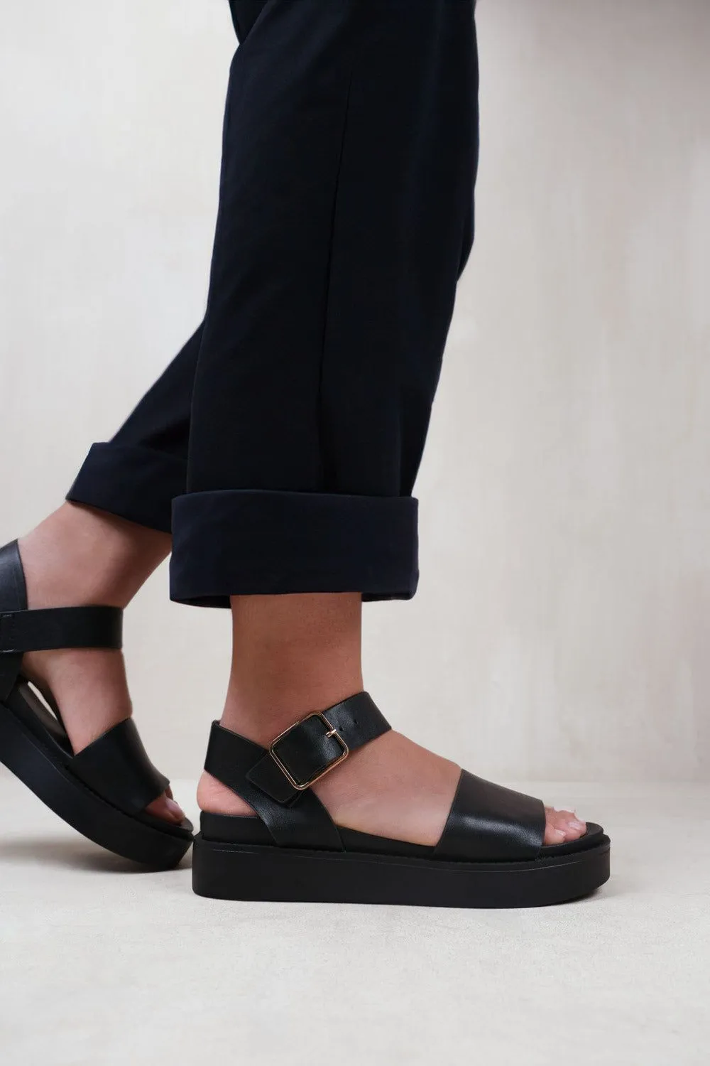 'Phoenix' Wide Fit Classic Flat Sandals With Strap And Buckle Detail