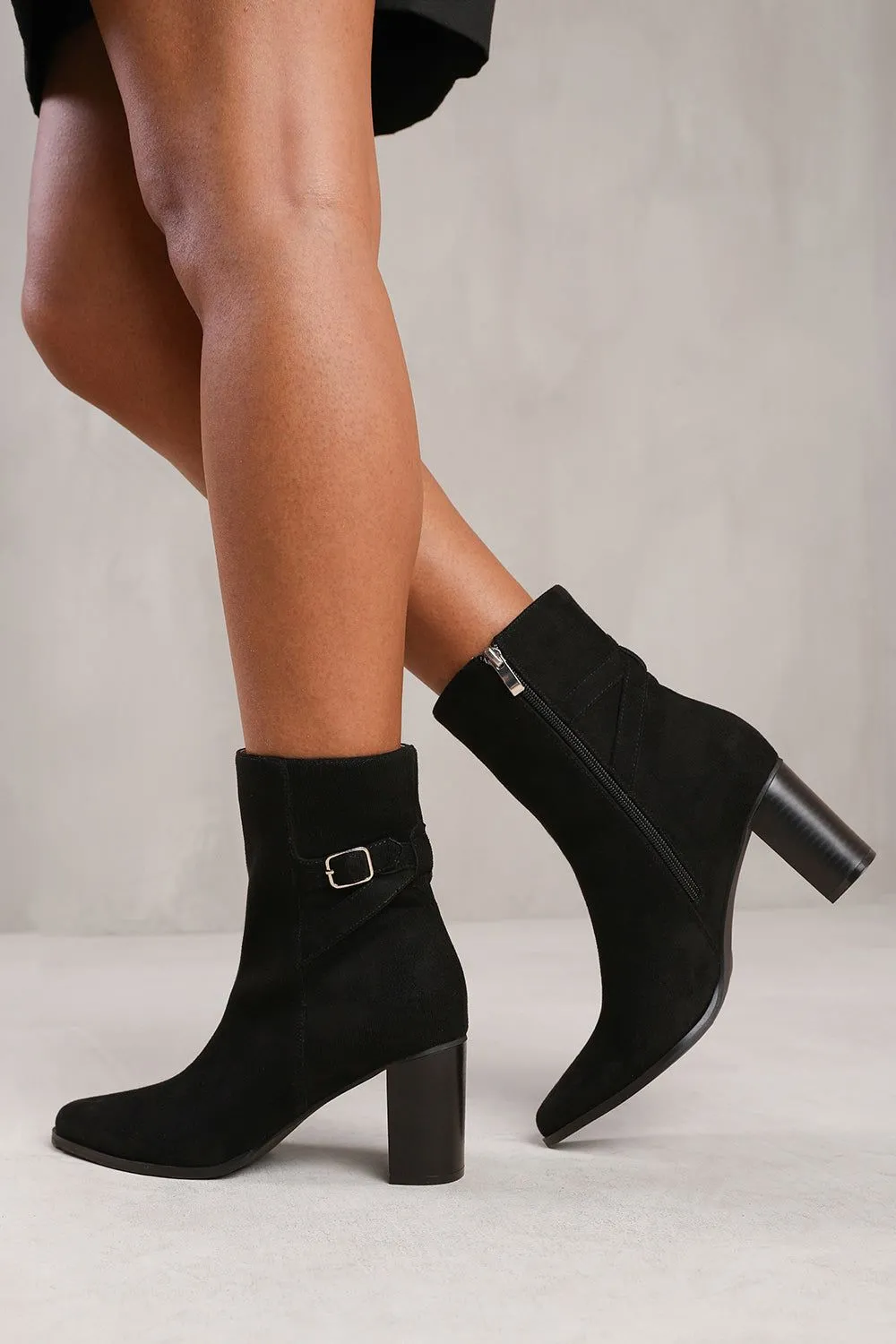 'North' Block Heel Boot With Buckle Detail