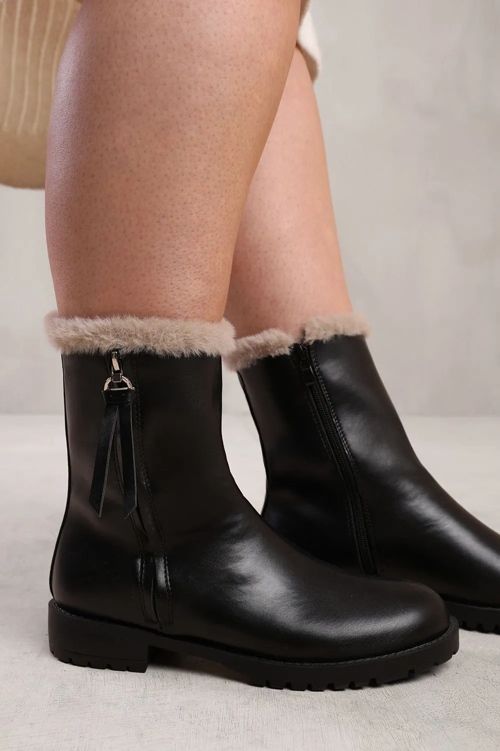 'Ice' Wide Fit Mid Calf Boot With Fur Trim