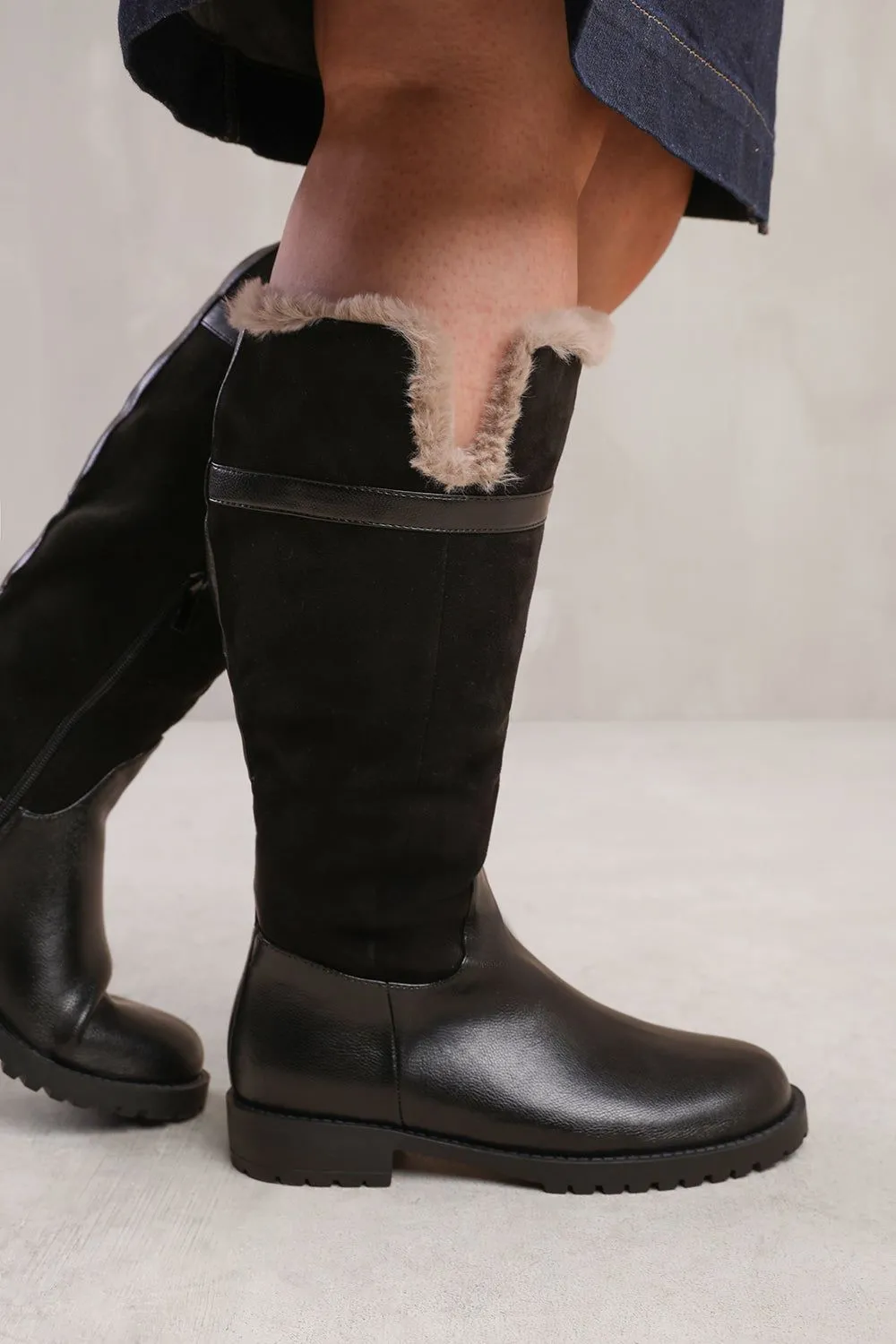'Wynter' Wide Calf Knee High Boots With Fur Trim And Lining