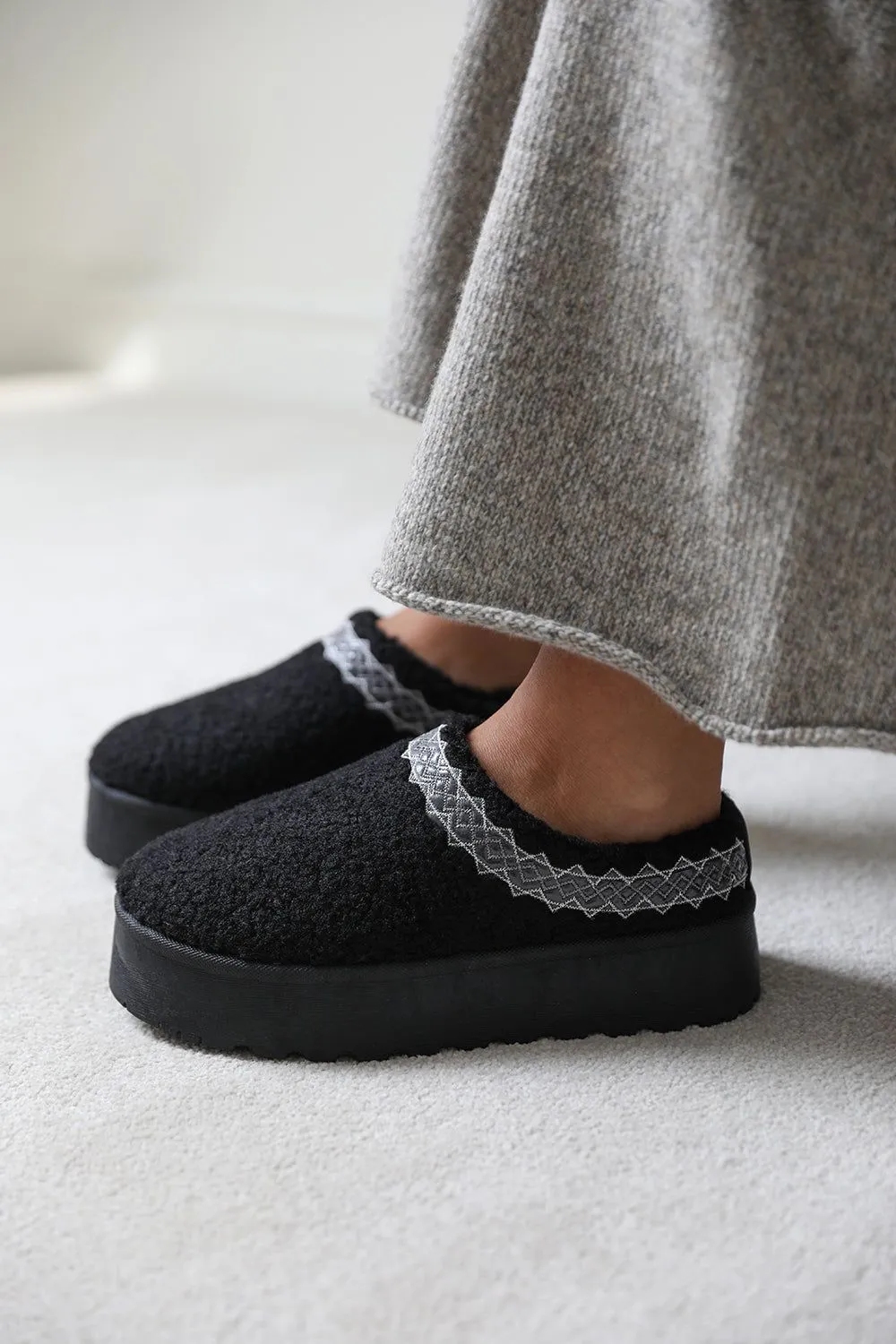'Coconut' Flatform Aztec Detail Low Ankle Slipper Boots