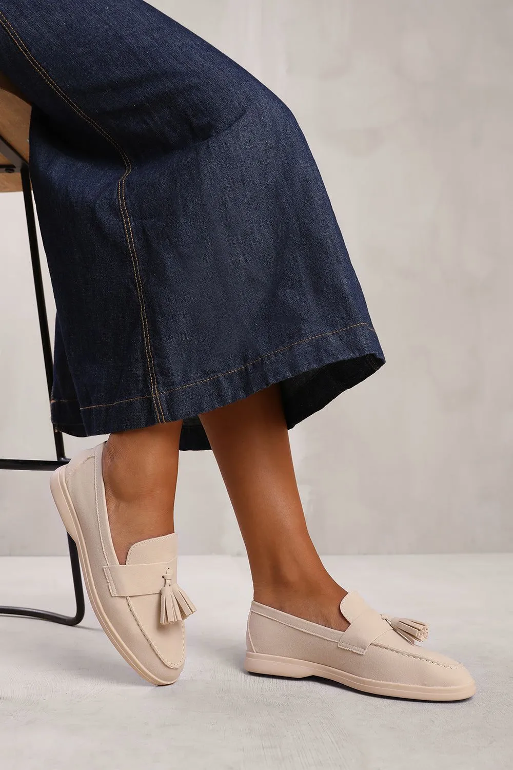 'Azalea' Wide Fit Slip On Loafer With Tassel Detailing
