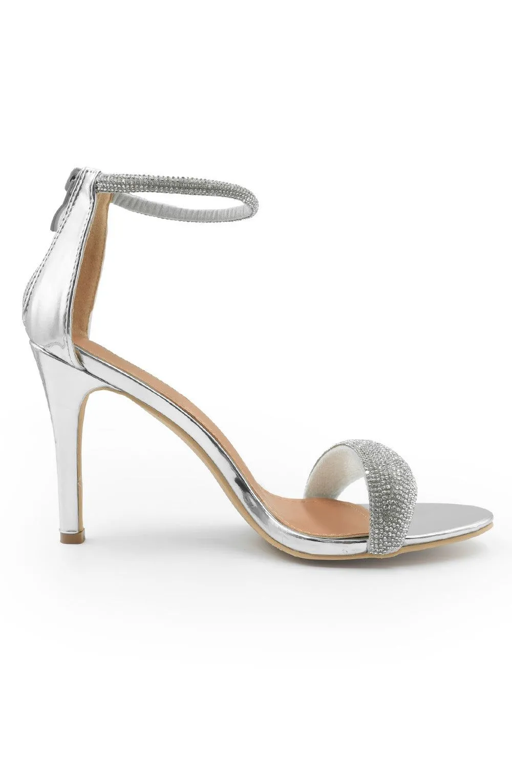 'Julia' Wide Fit High Heel Sandals With Diamante Ankle Strap