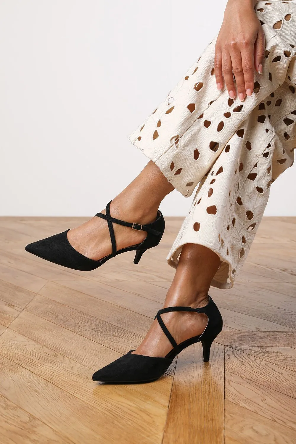 'Callie' Crossover Front Strap Stiletto Court Heel