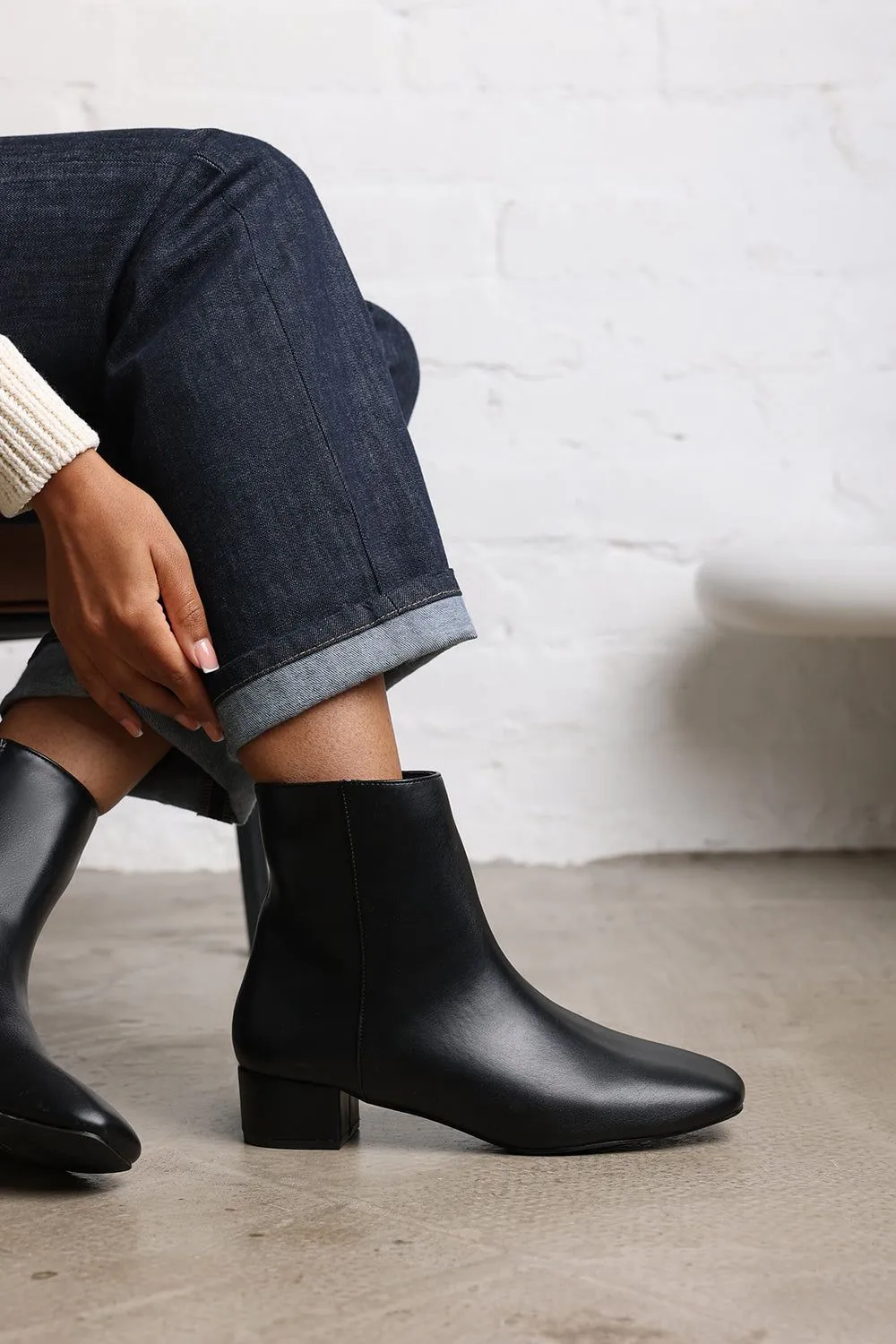 'Xanthe' Faux Leather Square Toe Ankle Boots with Low Block Heel