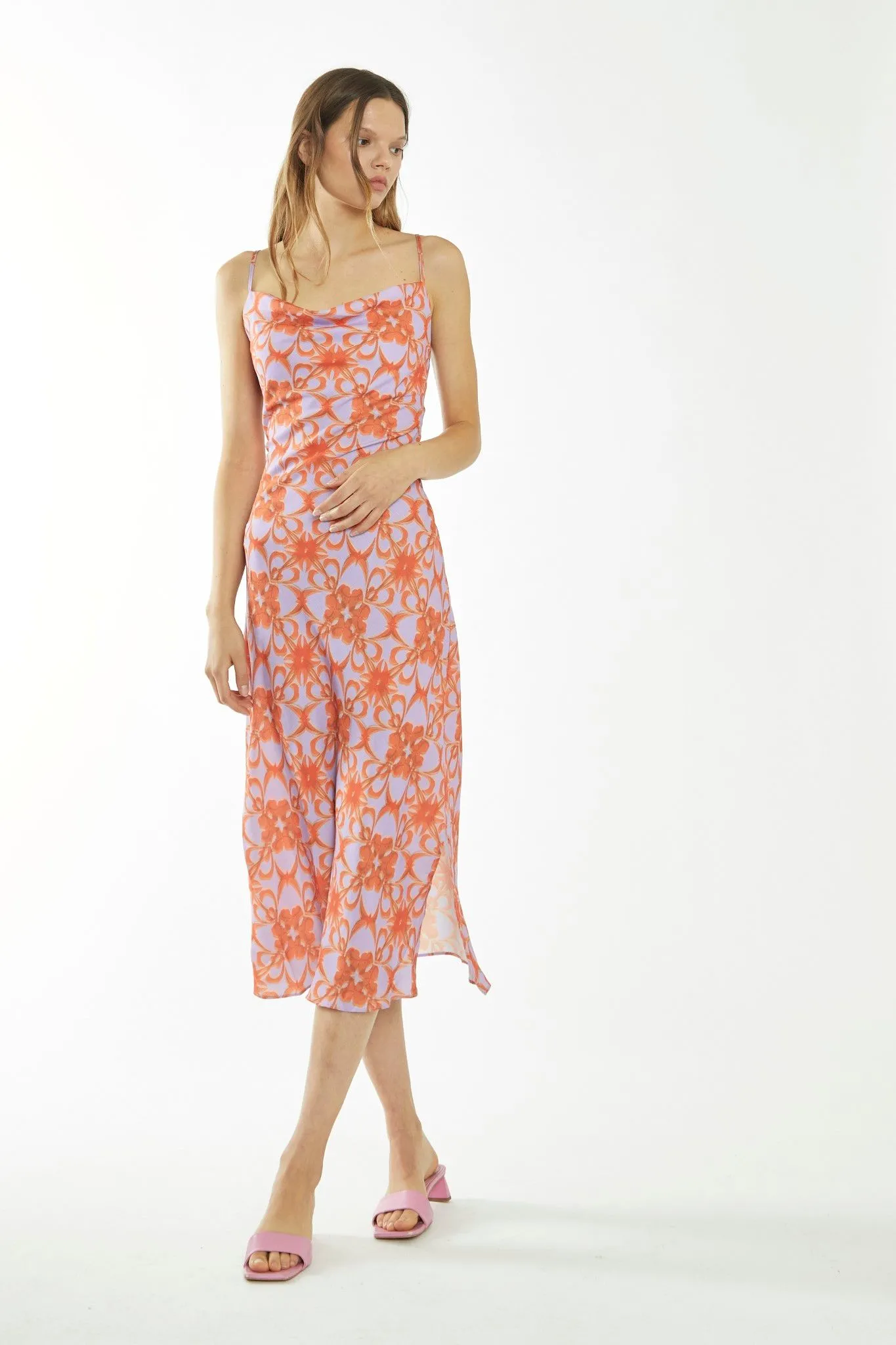 Cowl Neck Midi Slip Dress