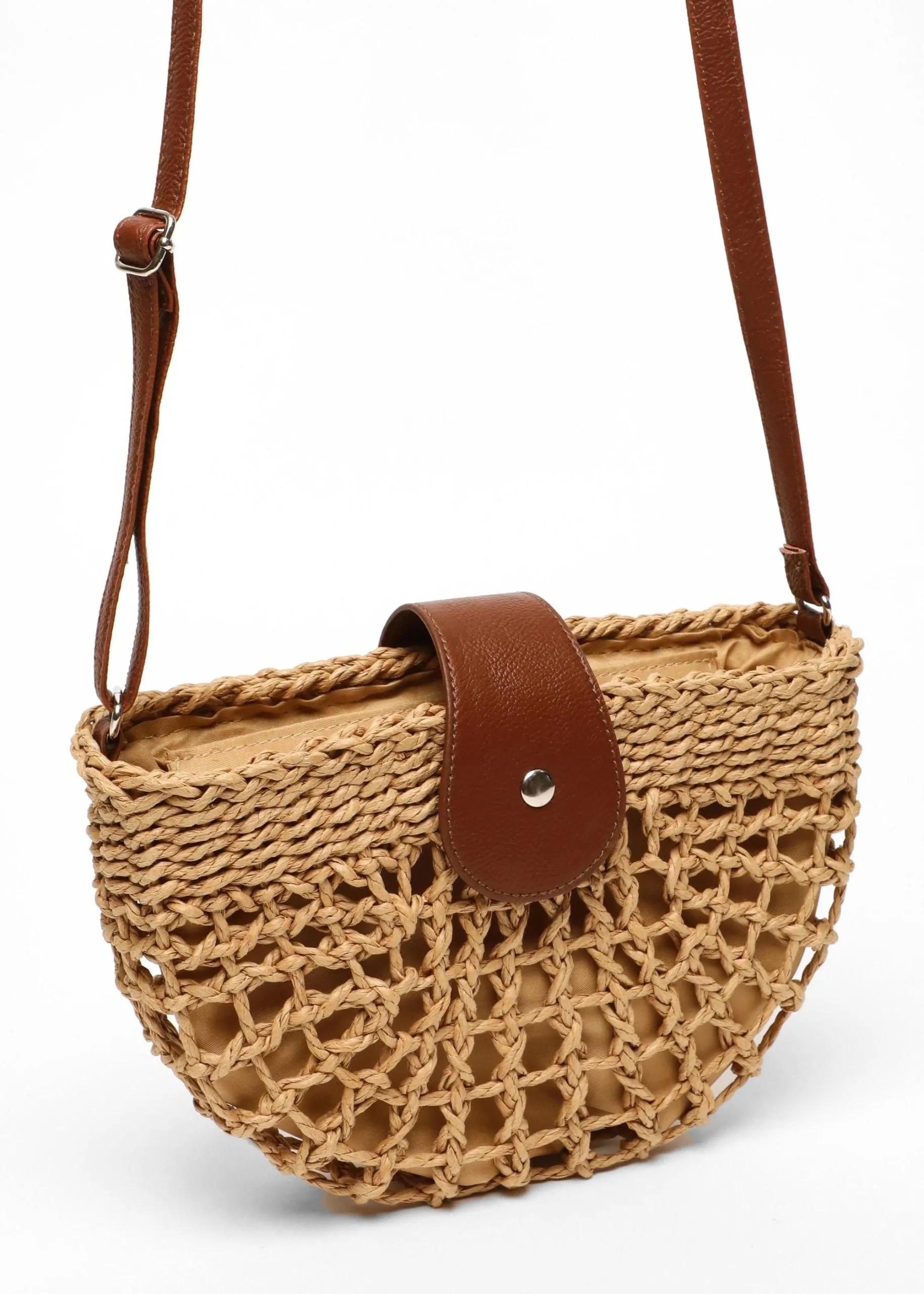 Brown Straw Crossbody Bag