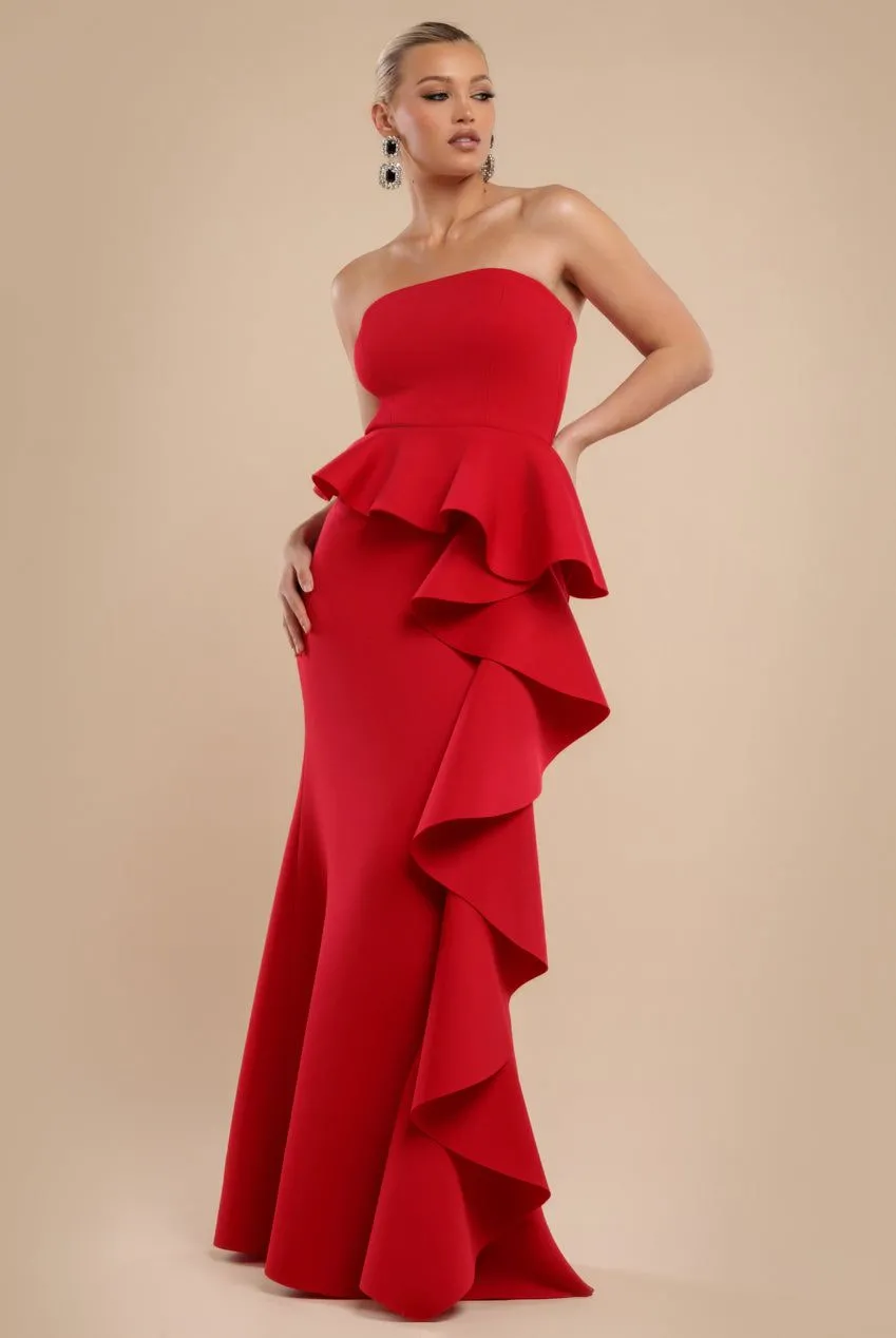 Boobtube Peplum  Waterfall Frill Maxi Dress