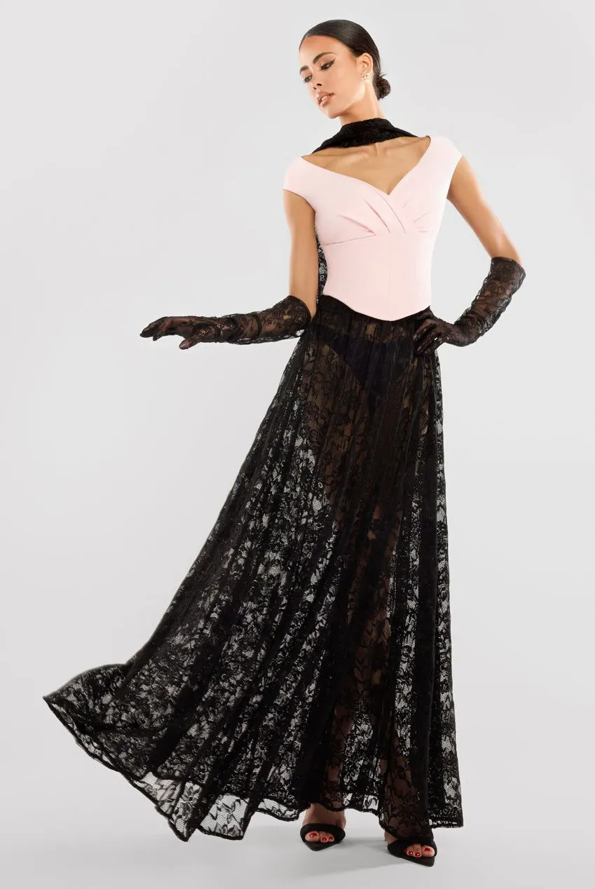 Floral Lace A Line Maxi Skirt