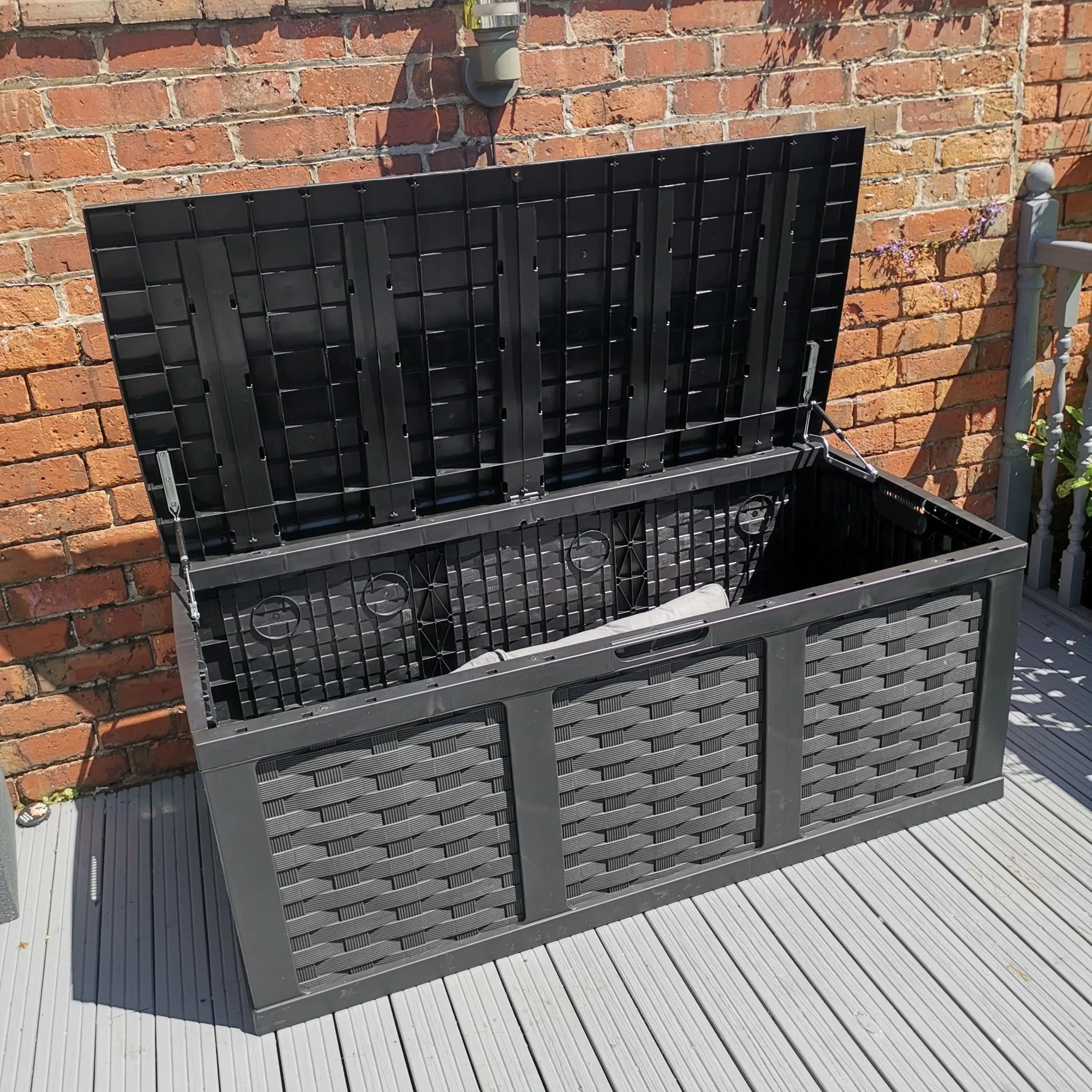 HUGE XXL 634 Litre Rattan Style Garden Cushion Storage Box - Sit on Lid – Black