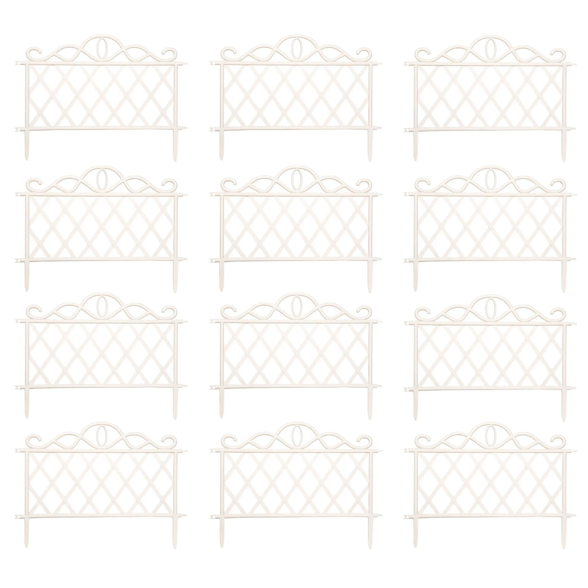 Pack of 12 27cm White Plastic Garden Patio Lawn Border Fence Edging