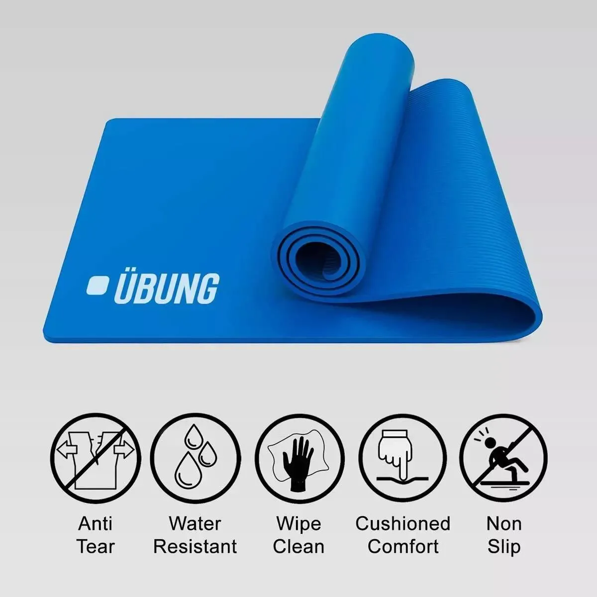 UBUNG Yoga Mat Non Slip with Carry Strap 10mm Thick Exercise Mat for Yoga Blue