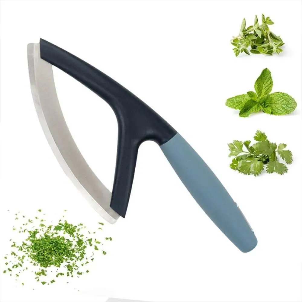 CALITEK Herb Chopper Single Handle Mezzaluna Style Stainless Steel Blue