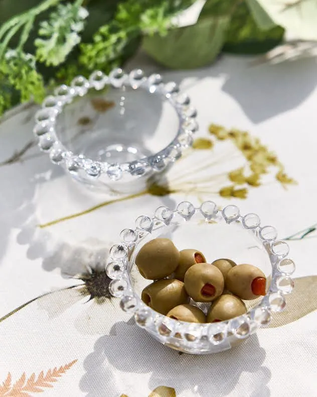 Set of 4 Bella Perle Round Glass  Glassware Mini Dip Bowls with Beaded Rims