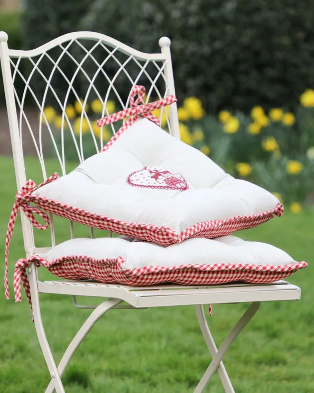 Set of 2 Traditional Gingham Stag Indoor Outdoor Chair Seat Pad Garden Furniture Cushions (L)40cm x (W)40cm
