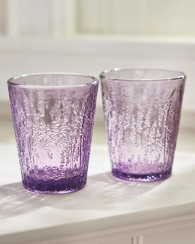 Set of 2 Vintage Luxury Lavender Embossed Drinking Glass Tumblers Gift Idea