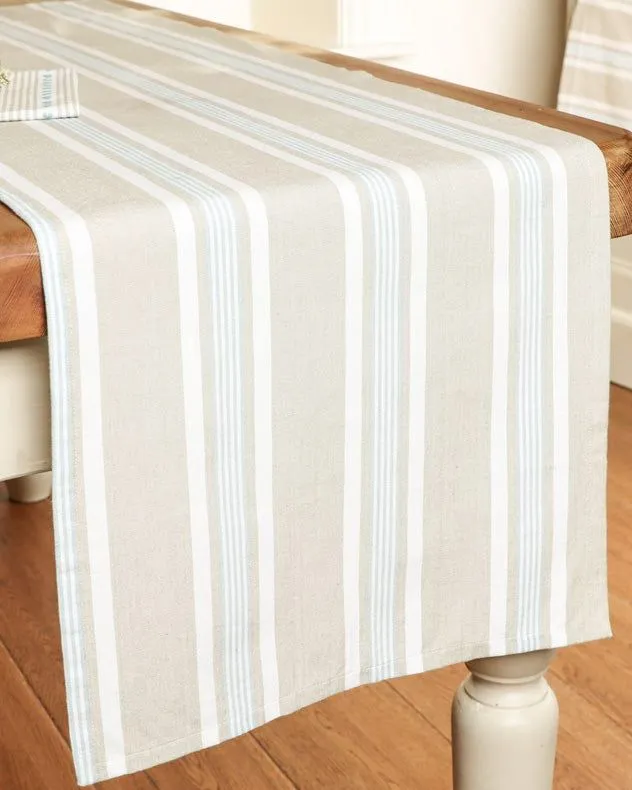 Millstone Blue Stripe Cotton Dining Table Runner Table Cloth 140cm