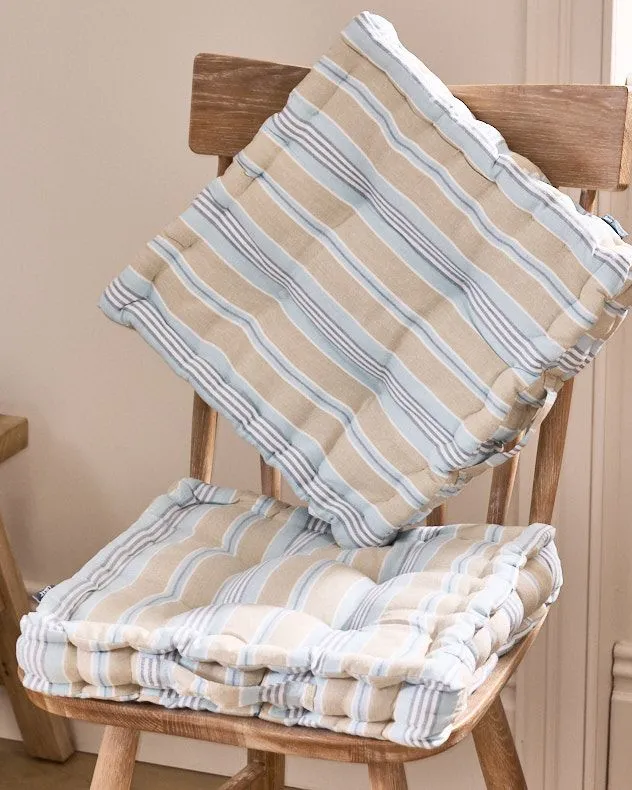 Set of 2 Vintage Blue Striped Chair Seat Pad Garden Box Cushions