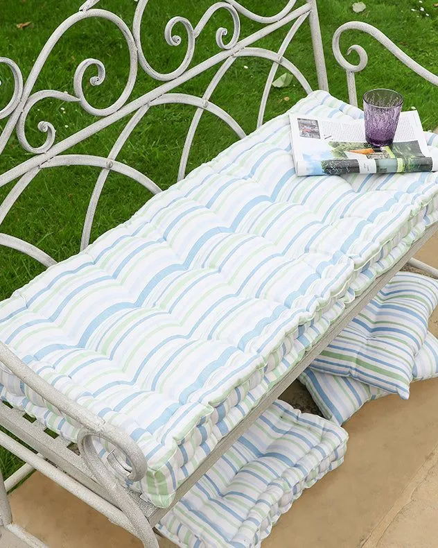 Vintage Style Blue Striped Indoor Outdoor Furniture Garden Bench Cushion (L)105cm x (W)42cm