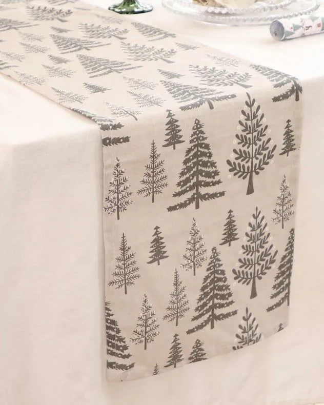 Grey Tree Print Cotton Dining Table Table Runner Table Cloth 220cm