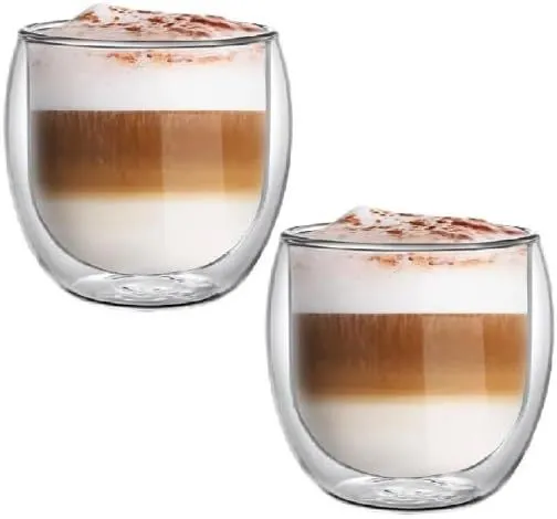 2 Double Walled Glass Coffee Espresso Mugs Cups (250ml)