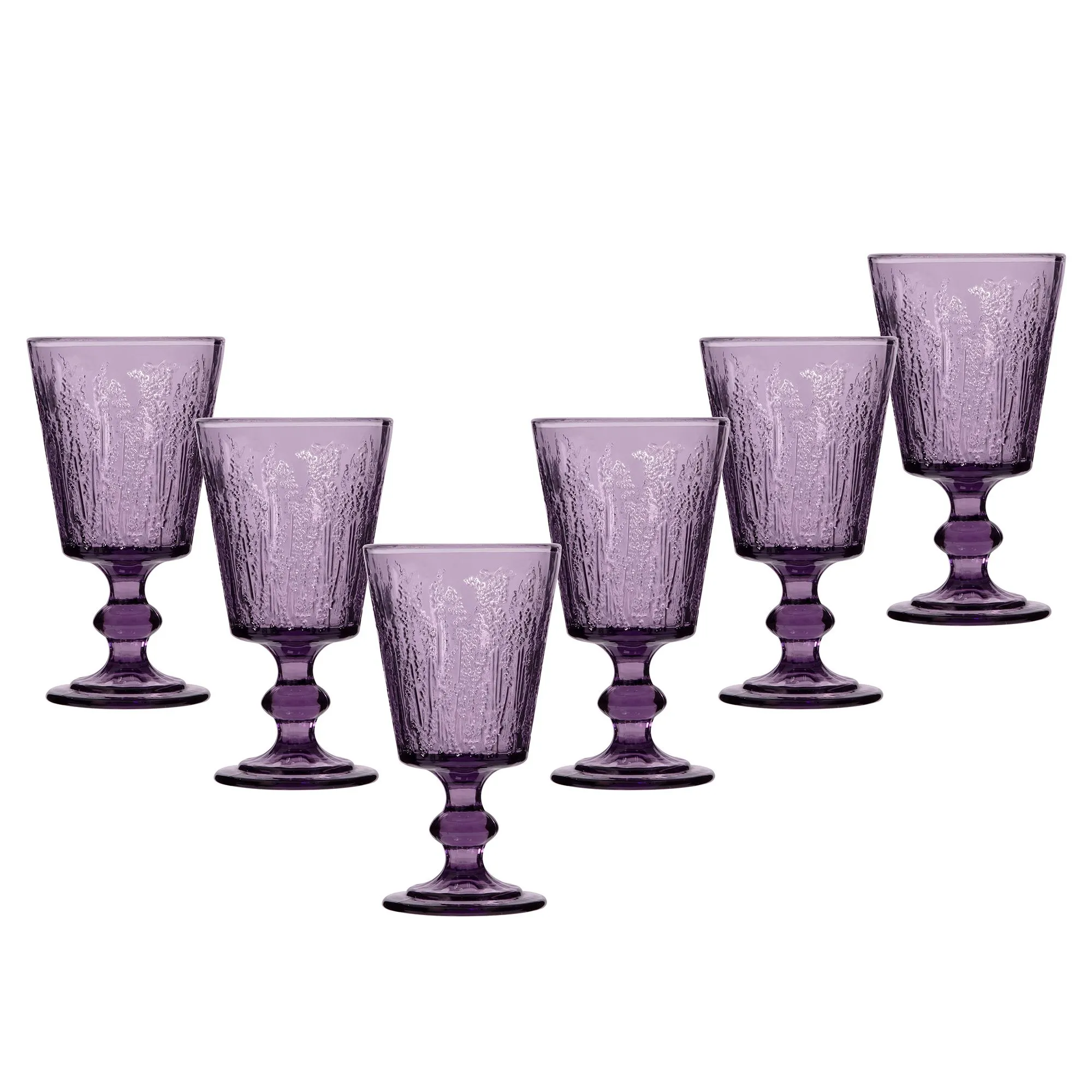 Set of 6 Purple Lavender Embossed Drinking Wine Glass Wine Goblets Gift Idea 300ml