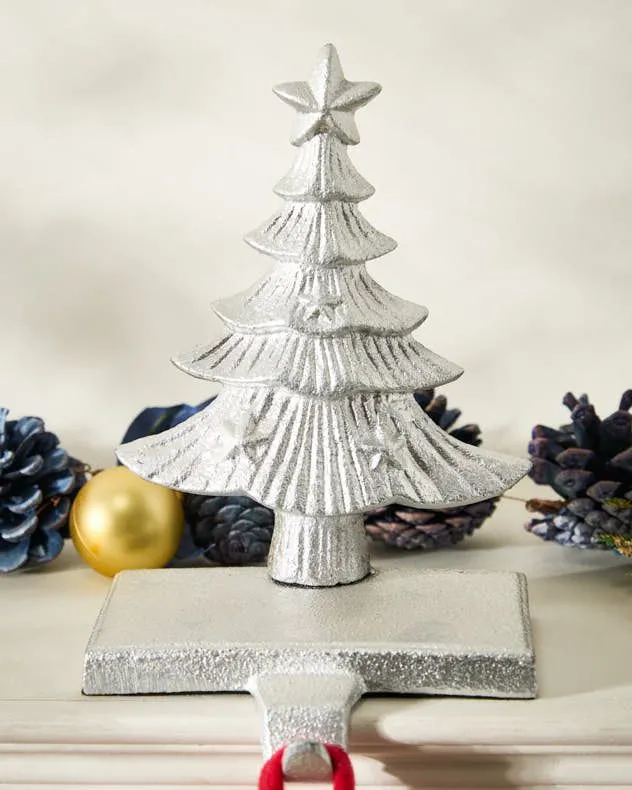 Set of 2 Cast Iron Silver Decorative Fireplace Stocking Holder Christmas Stocking Holders