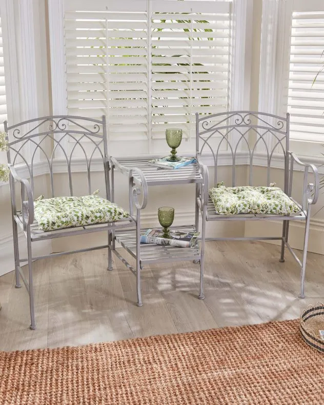 Vintage Grey Arched Iron Indoor Outdoor Garden Furniture Companion Seat Garden Bench