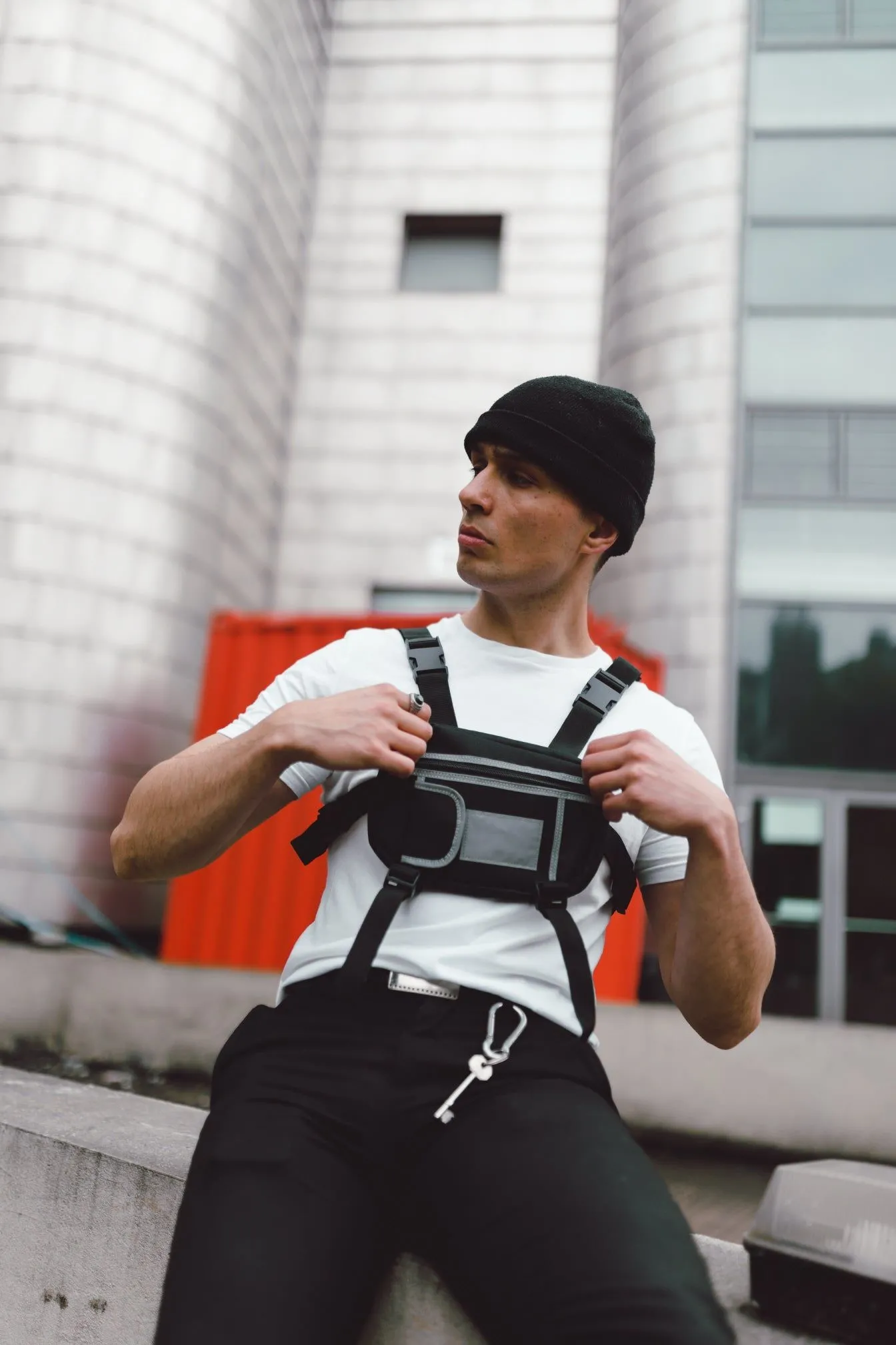 Black Chest Bag with Silver Trim