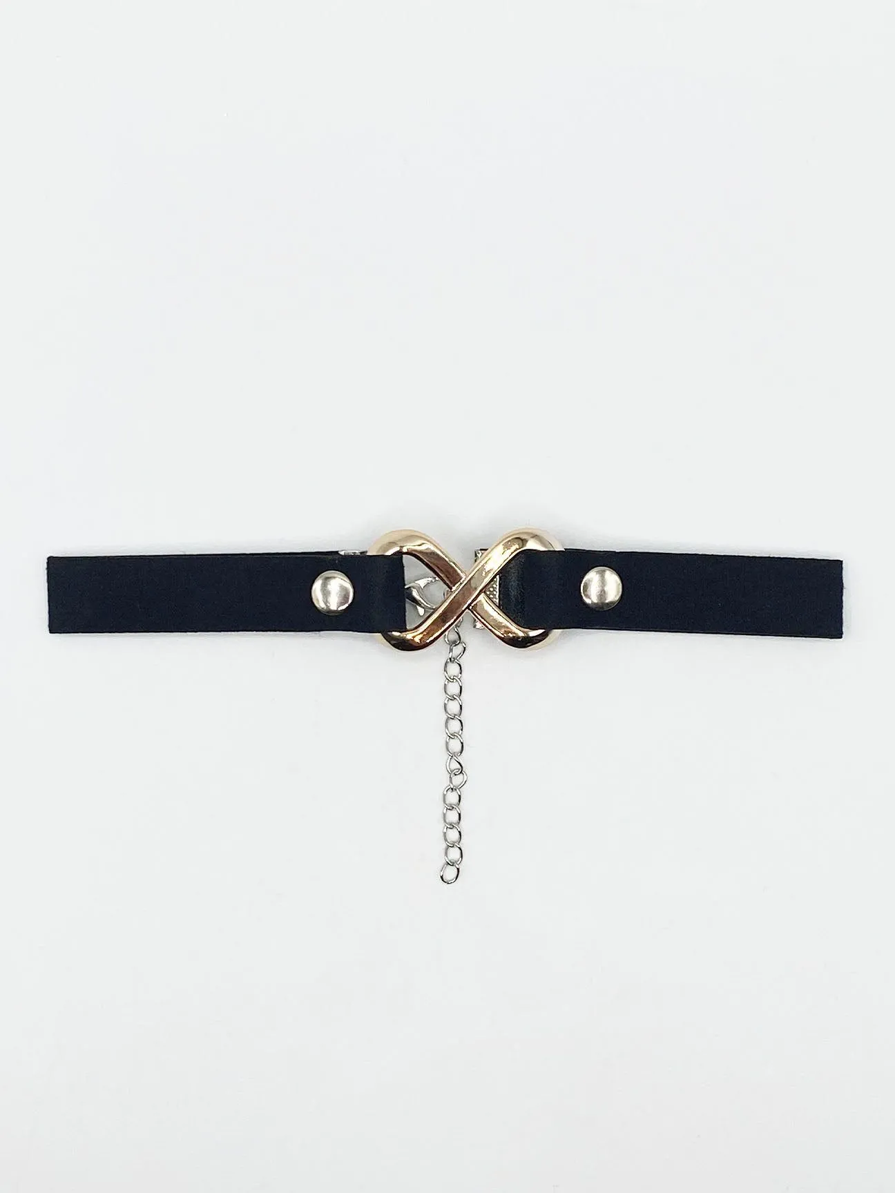 Black Faux Suede Choker Necklace With Gold Metal Centre Piece