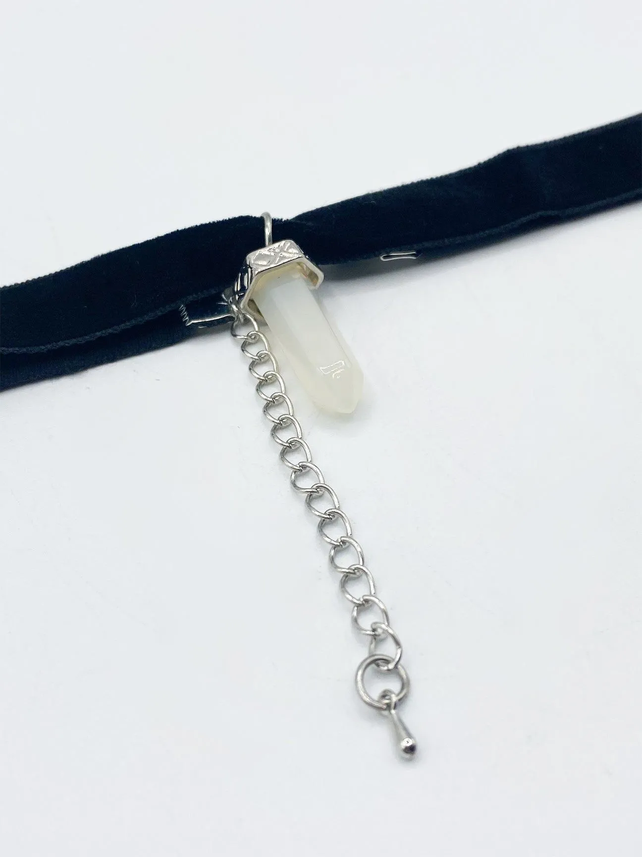 Black Faux Velvet Choker Necklace with Clear Stone Charm
